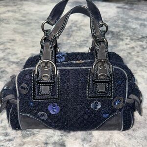 Coach Soho Midnight Blue Tweed & Suede Leather Sequin East West Satchel
10071